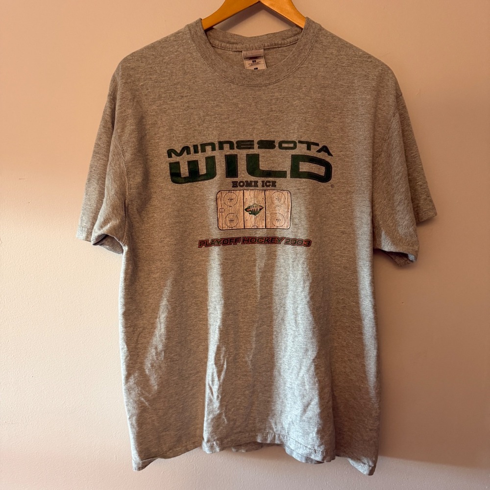 Minnesota Wild Playoff Hockey 2003 Home Ice Gray T-Shirt Mens Large NHL Vintage
